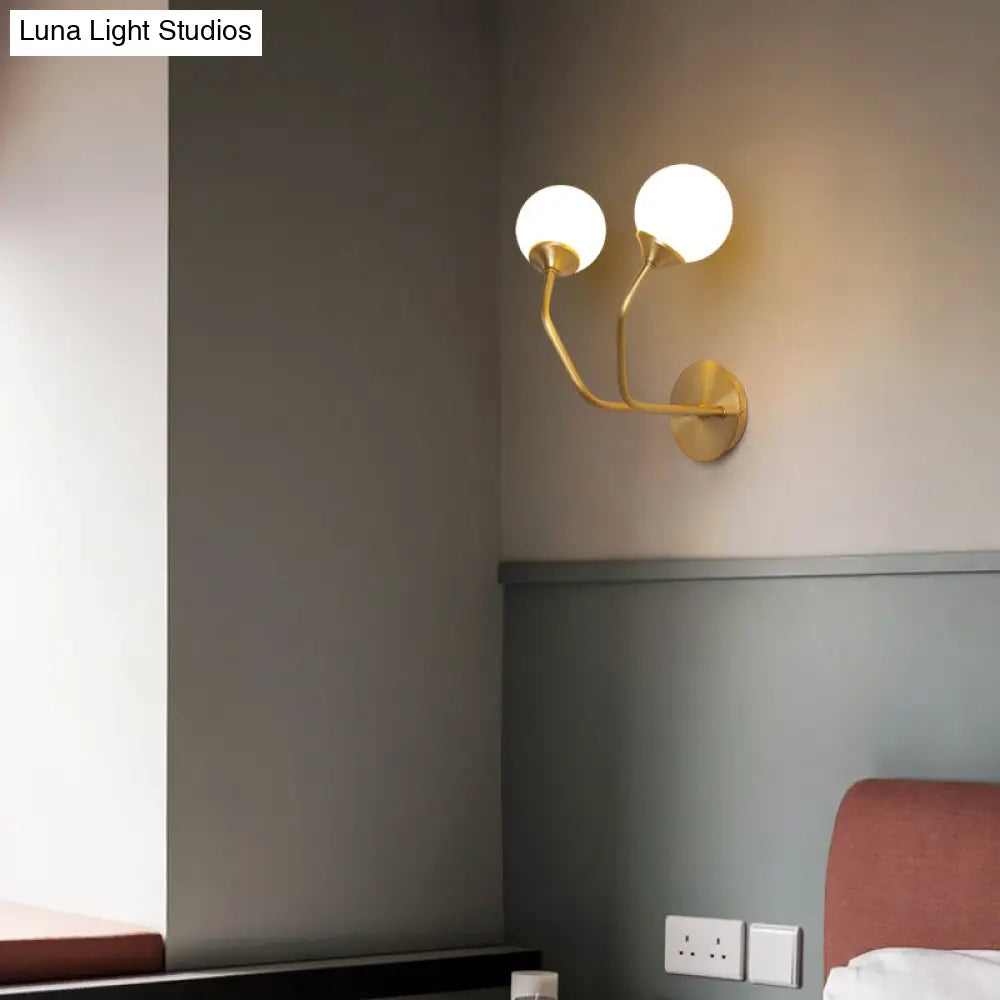 Postmodern Brass Wall Sconce: White Glass Geometric Lighting For Living Room