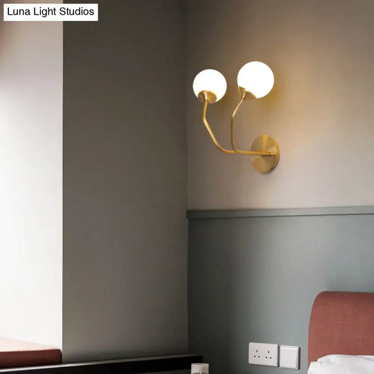 Postmodern Brass Wall Sconce: White Glass Geometric Lighting For Living Room