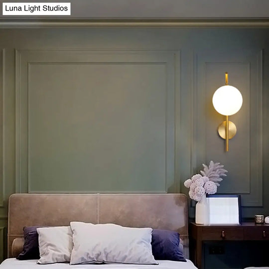 Postmodern Brass Wall Sconce: White Glass Geometric Lighting For Living Room