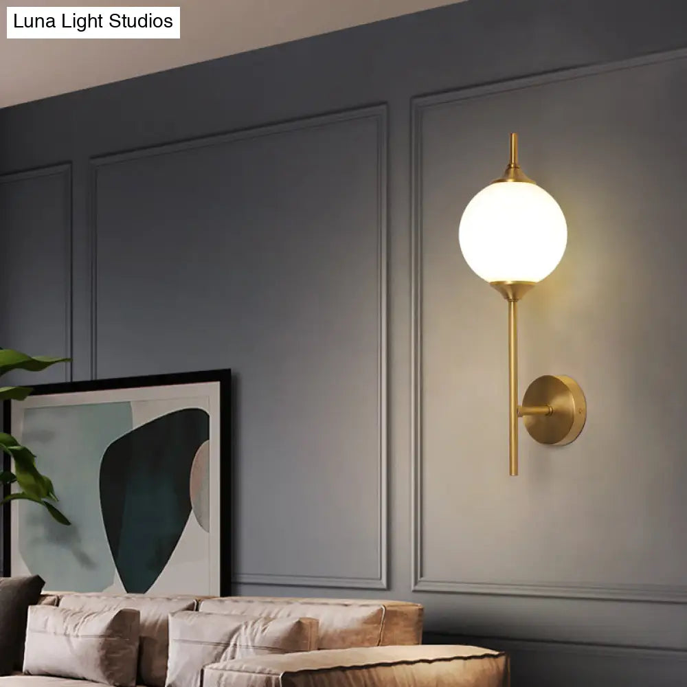 Postmodern Brass Wall Sconce: White Glass Geometric Lighting For Living Room