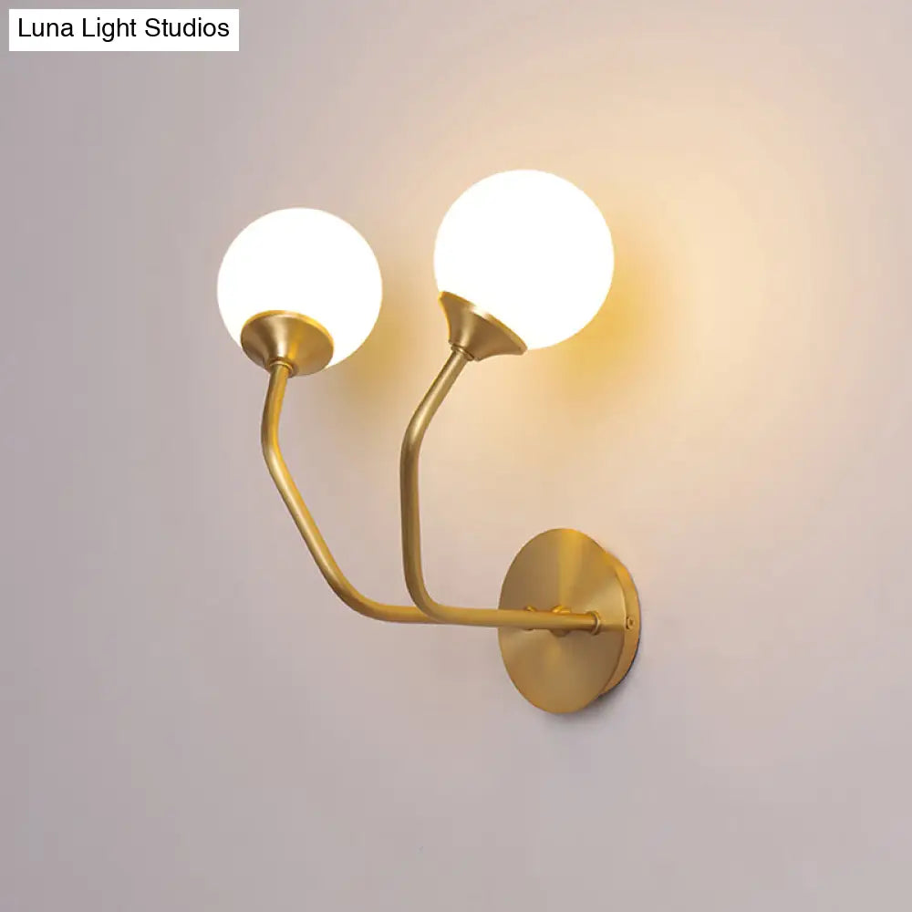 Postmodern Brass Wall Sconce: White Glass Geometric Lighting For Living Room