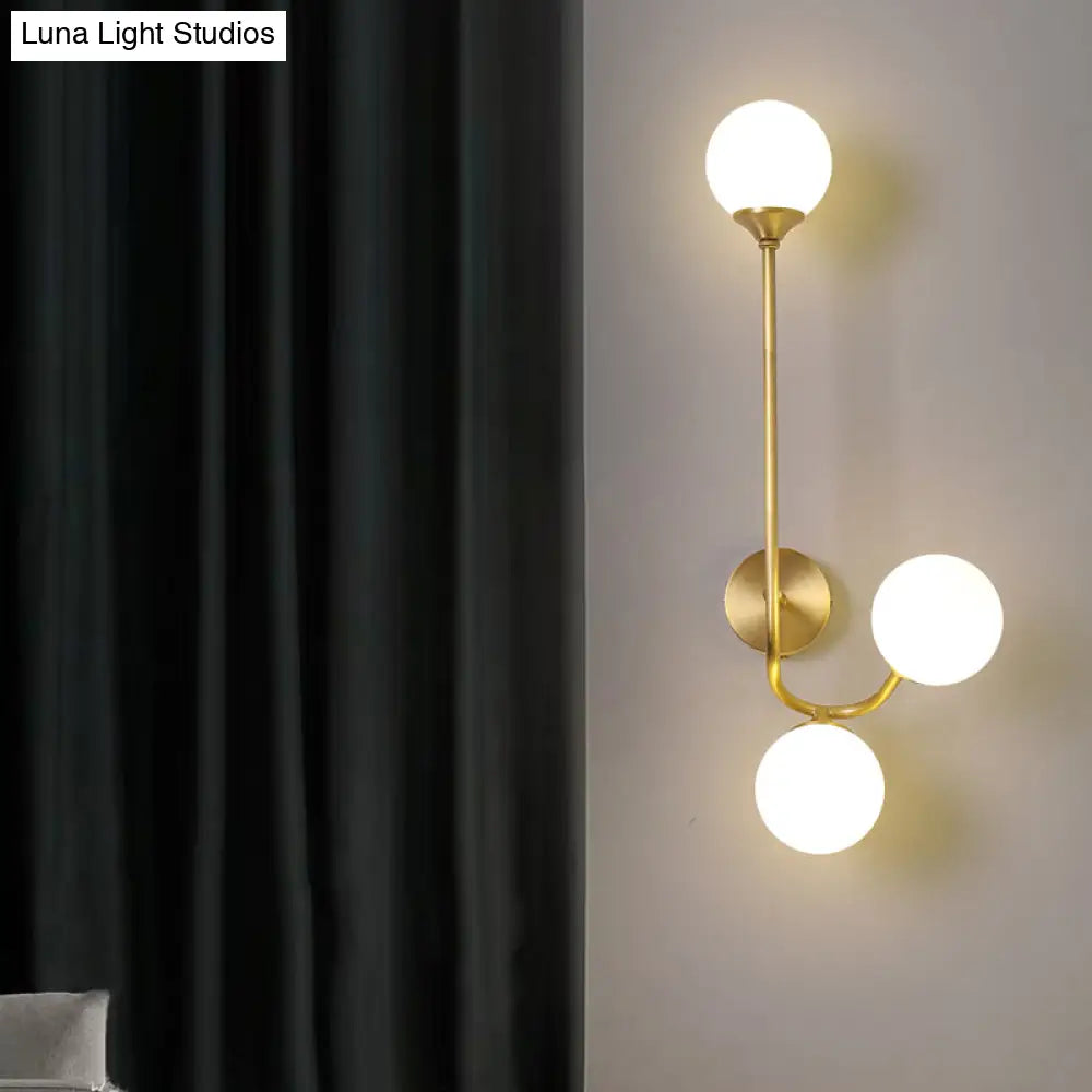 Postmodern Brass Wall Sconce: White Glass Geometric Lighting For Living Room