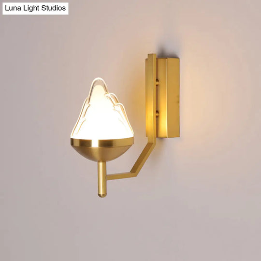 Postmodern Brass Wall Sconce: White Glass Geometric Lighting For Living Room