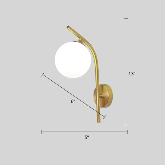 Postmodern Brass Wall Sconce: White Glass Geometric Lighting For Living Room / Gooseneck