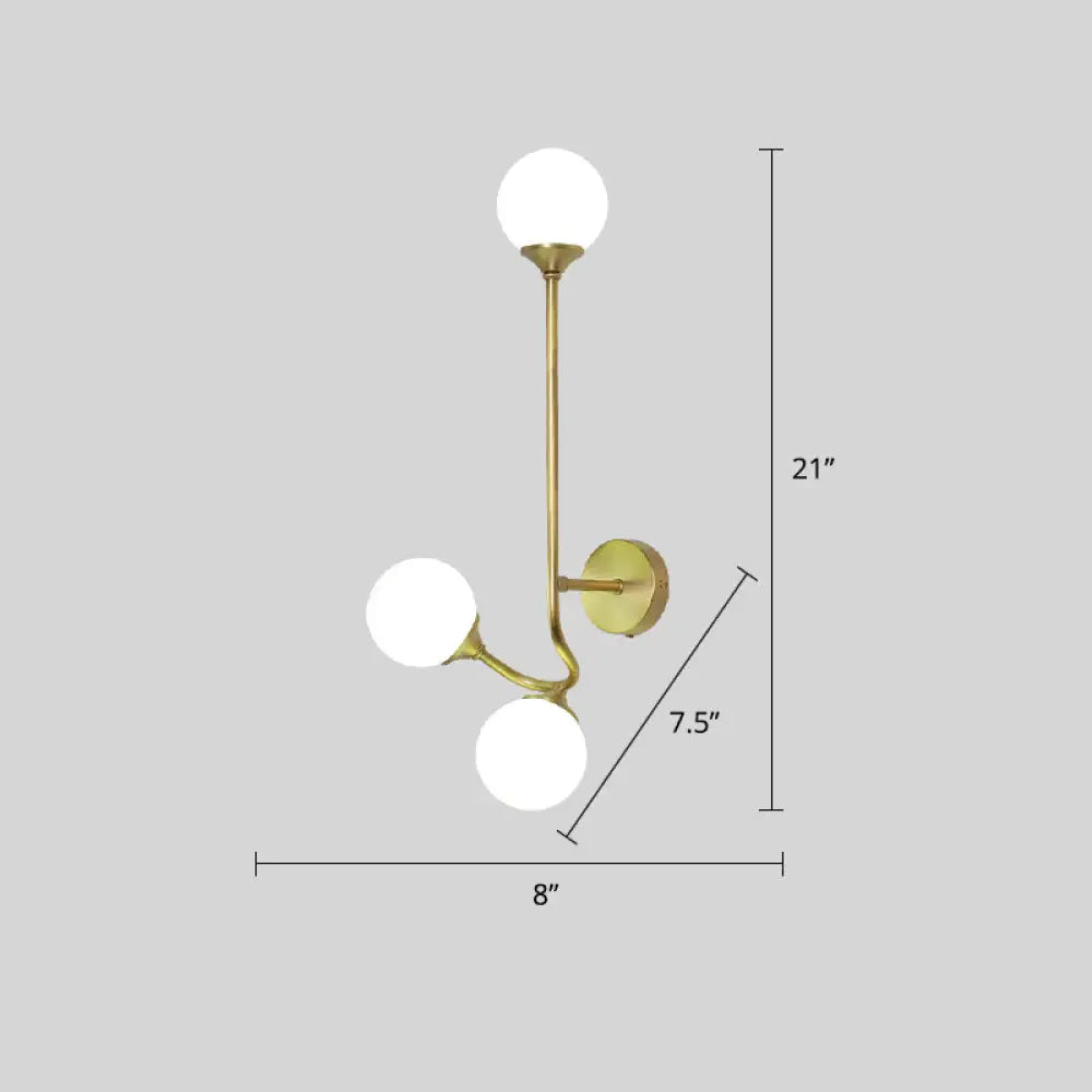 Postmodern Brass Wall Sconce: White Glass Geometric Lighting For Living Room / Straight