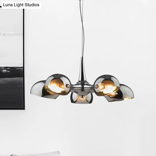 Postmodern Chrome Bowl Chandelier With Mirror Glass Pendants - 3/5 Light Ceiling Fixture For Dining