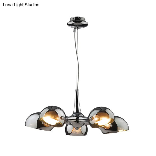 Postmodern Chrome Bowl Chandelier With Mirror Glass Pendants - 3/5 Light Ceiling Fixture For Dining