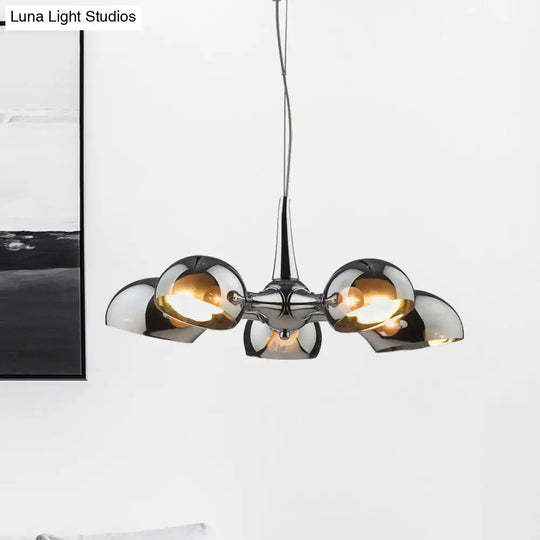 Postmodern Chrome Bowl Chandelier - 3/5 Lights Mirror Glass Pendant Ceiling Light For Dining Room