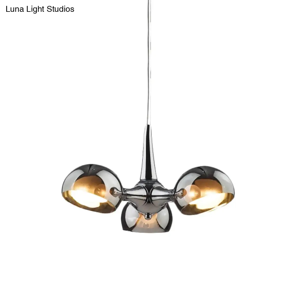 Postmodern Chrome Bowl Chandelier - 3/5 Lights Mirror Glass Pendant Ceiling Light For Dining Room