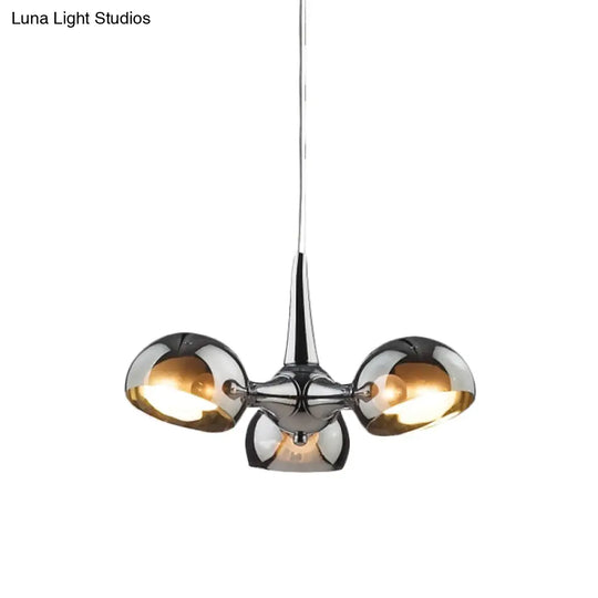 Postmodern Chrome Bowl Chandelier - 3/5 Lights Mirror Glass Pendant Ceiling Light For Dining Room