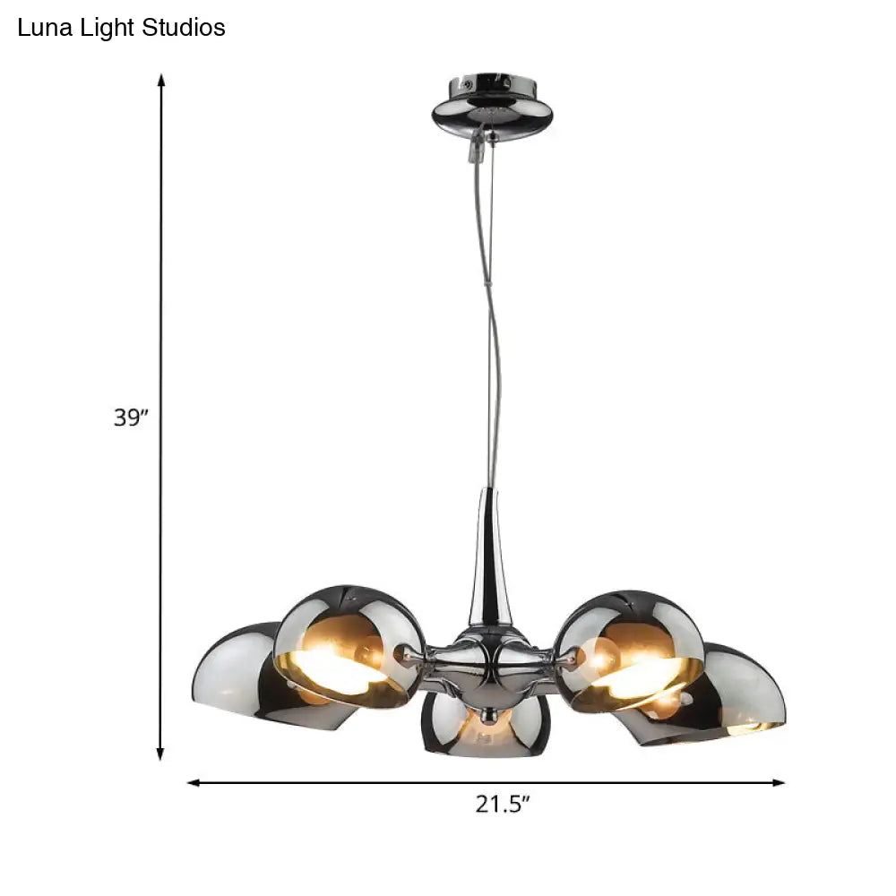 Postmodern Chrome Bowl Chandelier With Mirror Glass Pendants - 3/5 Light Ceiling Fixture For Dining