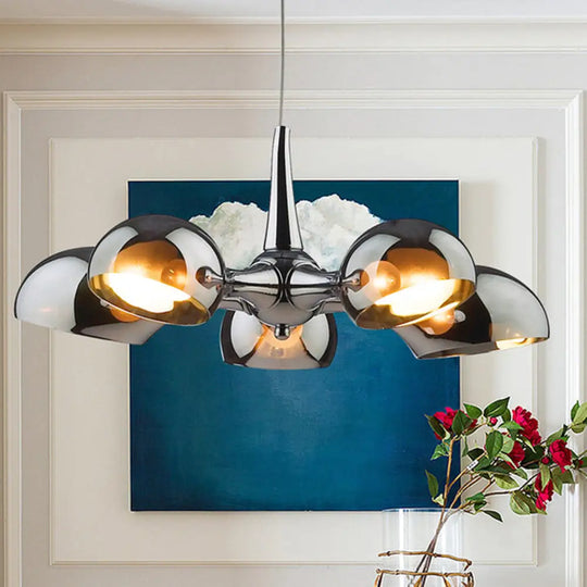 Postmodern Chrome Bowl Chandelier - 3/5 Lights Mirror Glass Pendant Ceiling Light For Dining Room 5