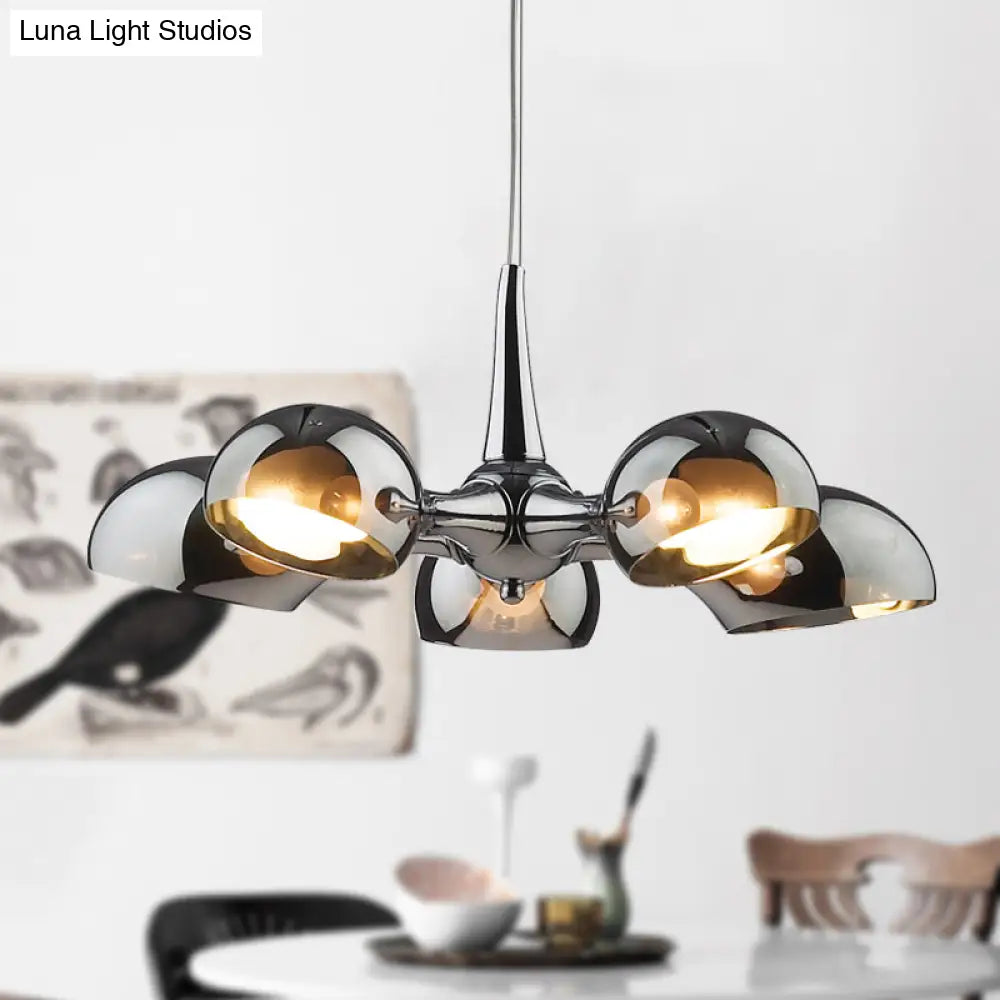 Postmodern Chrome Bowl Chandelier - 3/5 Lights Mirror Glass Pendant Ceiling Light For Dining Room