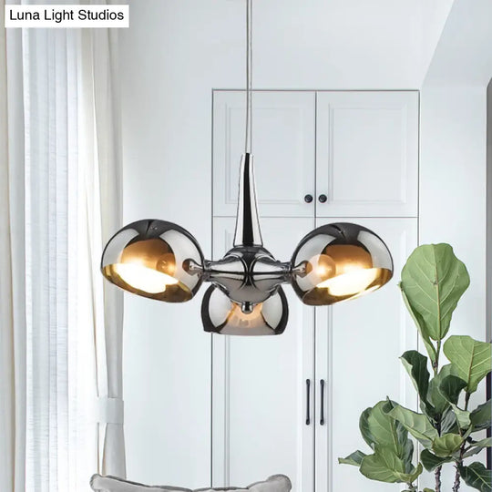 Postmodern Chrome Bowl Chandelier With Mirror Glass Pendants - 3/5 Light Ceiling Fixture For Dining