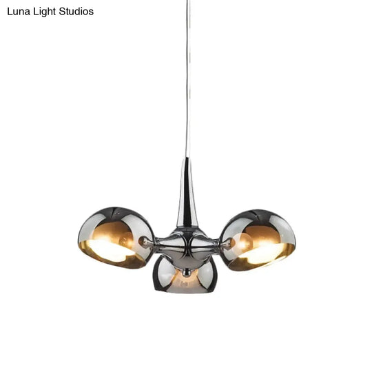 Postmodern Chrome Bowl Chandelier With Mirror Glass Pendants - 3/5 Light Ceiling Fixture For Dining