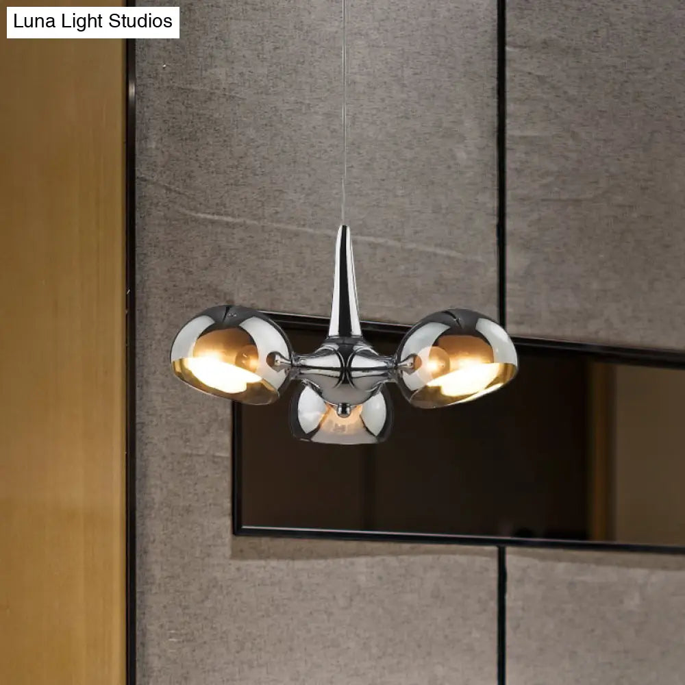 Postmodern Chrome Bowl Chandelier - 3/5 Lights Mirror Glass Pendant Ceiling Light For Dining Room