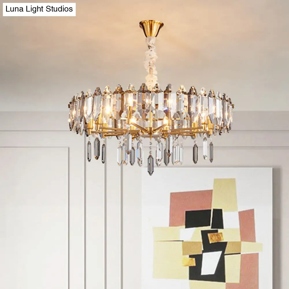 Postmodern Circle Crystal Pendant Light Fixture - 8/10 Gold Heads