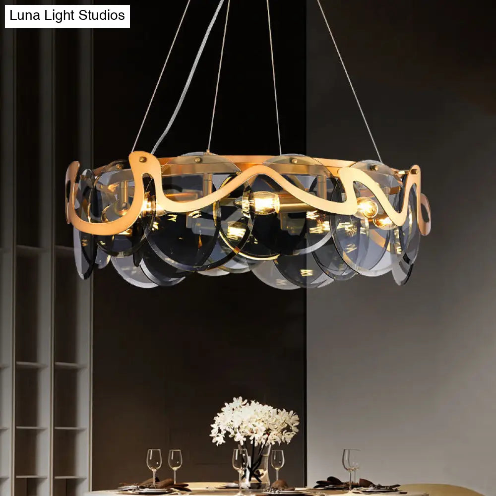 Postmodern Circle Pendant Light: Glass Brass Restaurant Island Fixture