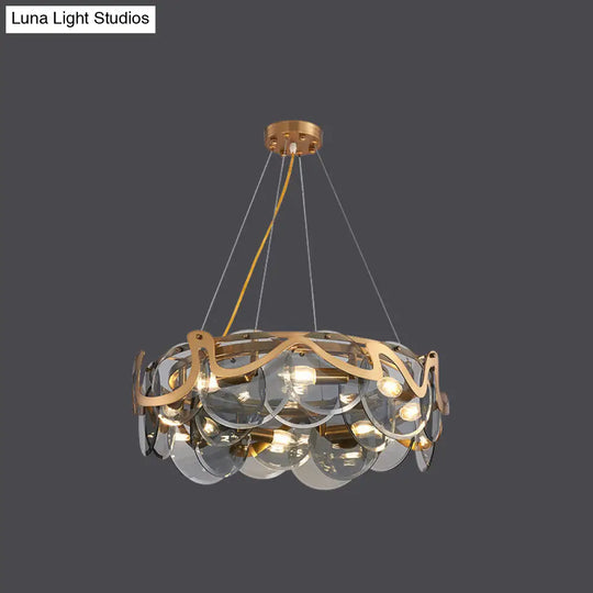 Postmodern Brass Circle Pendant Light For Restaurants - Glass Island Fixture 8 / Smoke Grey