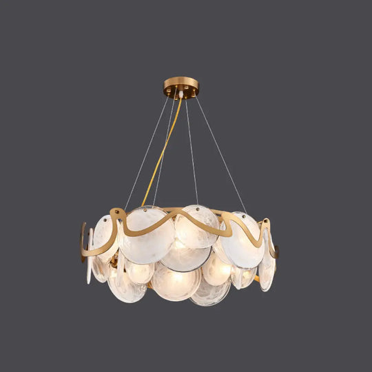 Postmodern Circle Pendant Light: Glass Brass Restaurant Island Fixture 8 / Frosted