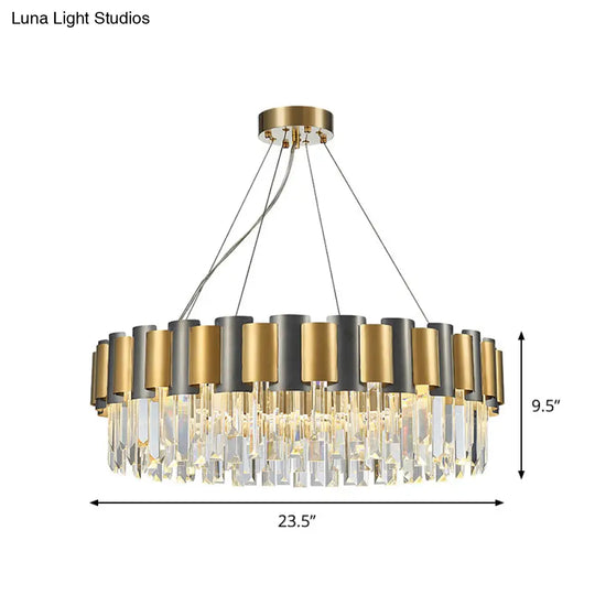 Postmodern Clear Crystal Chandelier: Round Dining Room Pendant With 8 Bulbs In Black And Gold