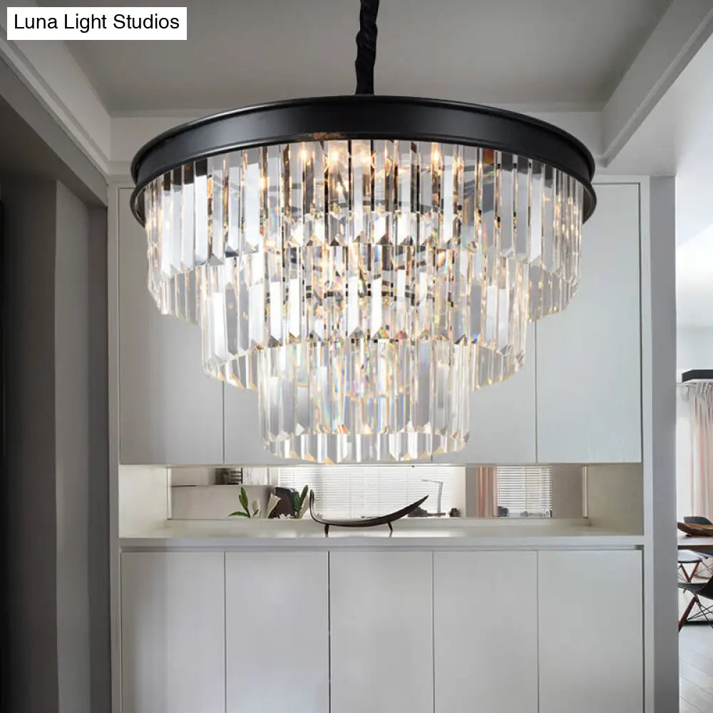 Postmodern Clear Crystal Glass Tiered Ceiling Light Chandelier 9/12-Lights Black 16/23 Wide

This