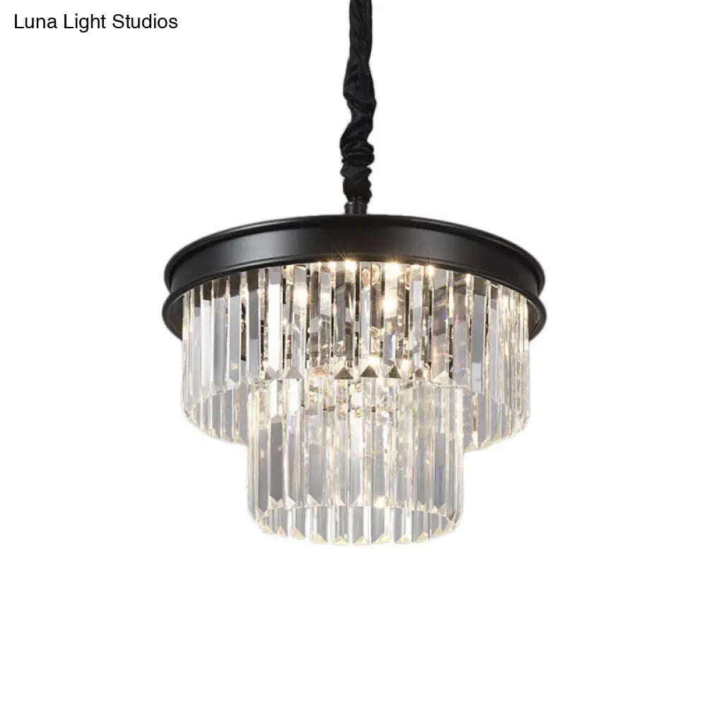 Postmodern Clear Crystal Glass Tiered Ceiling Light Chandelier 9/12-Lights Black 16/23 Wide

This