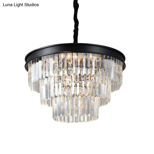 Postmodern Clear Crystal Glass Tiered Ceiling Light Chandelier 9/12-Lights Black 16/23 Wide

This