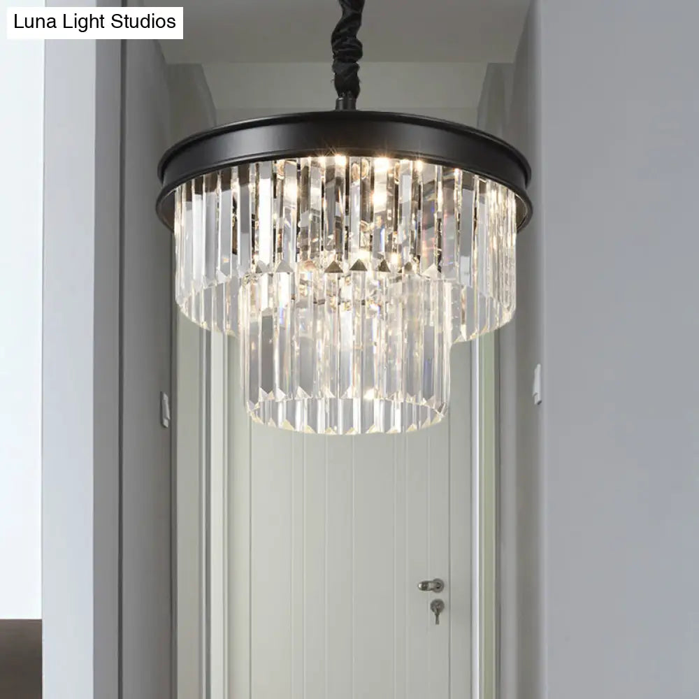 Postmodern Clear Crystal Glass Tiered Ceiling Light Chandelier 9/12-Lights Black 16/23 Wide

This