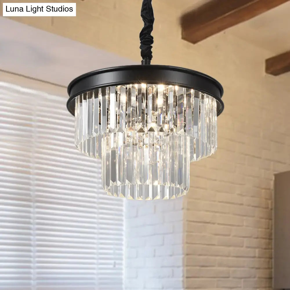 Postmodern Clear Crystal Glass Tiered Ceiling Chandelier Light 9/12 Lights Black 16’’/23’’ Wide