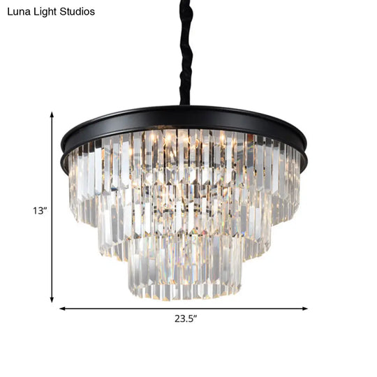 Postmodern Clear Crystal Glass Tiered Ceiling Chandelier Light 9/12 Lights Black 16’’/23’’ Wide