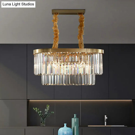 Postmodern Clear Crystal Rod Pendant Light For Dining Room In Brass Finish