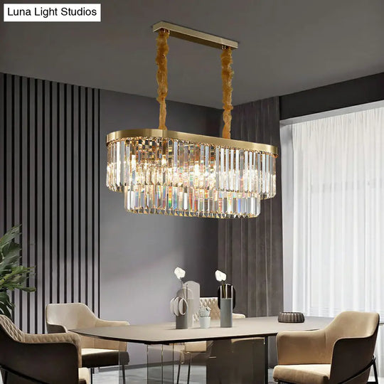 Postmodern Clear Crystal Rod Pendant Light For Dining Room In Brass Finish