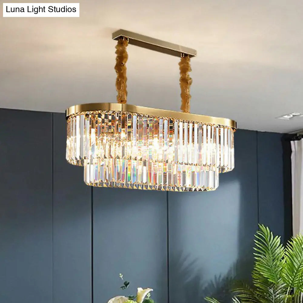 Postmodern Clear Crystal Rod Pendant Light For Dining Room In Brass Finish