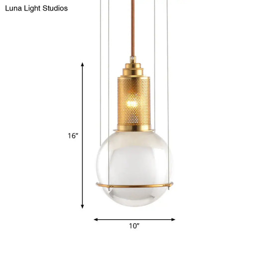 Postmodern Gold Ball Pendant Ceiling Light With Clear Glass And Mesh Top