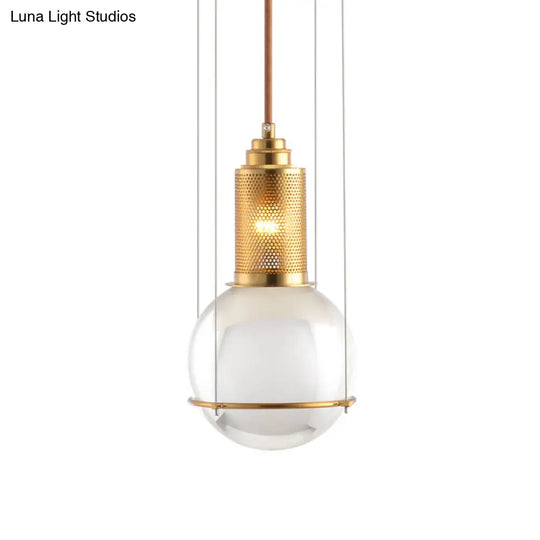 Postmodern Gold Ball Pendant Ceiling Light With Clear Glass And Mesh Top