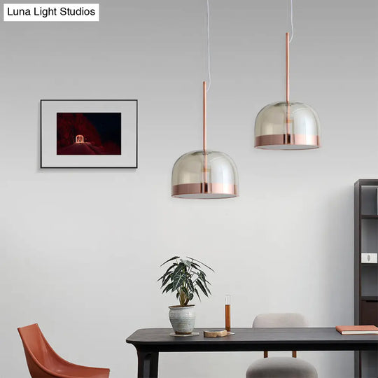 Hanging Ceiling Light Kit: Clear Glass Dome Pendant With Postmodern Copper Finish