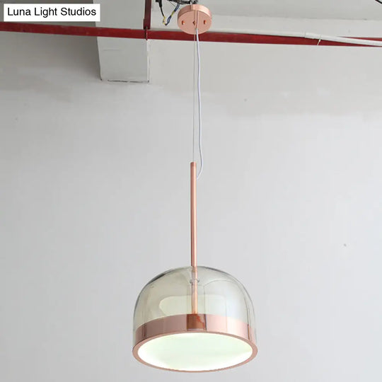 Hanging Ceiling Light Kit: Clear Glass Dome Pendant With Postmodern Copper Finish