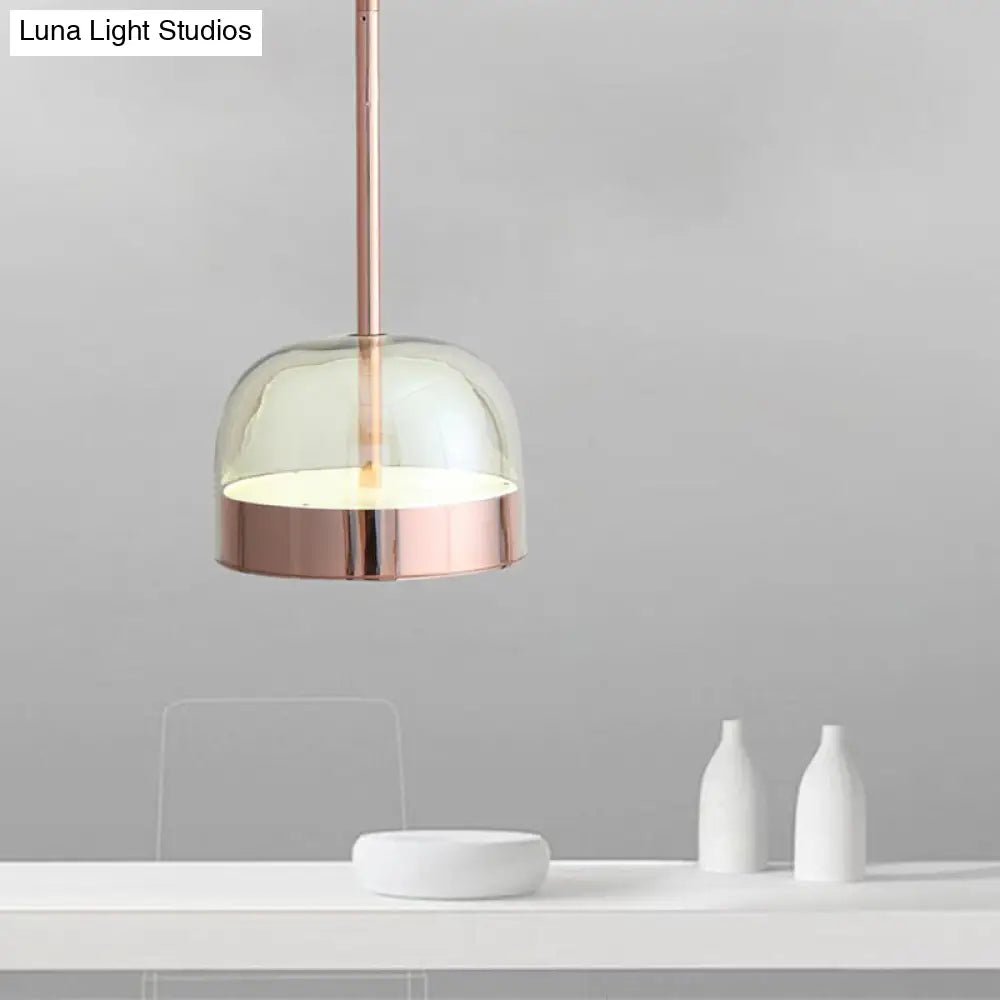 Hanging Ceiling Light Kit: Clear Glass Dome Pendant With Postmodern Copper Finish