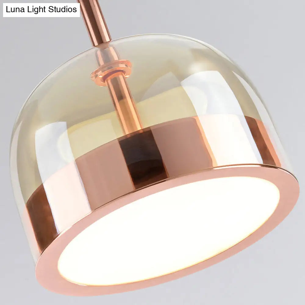 Hanging Ceiling Light Kit: Clear Glass Dome Pendant With Postmodern Copper Finish