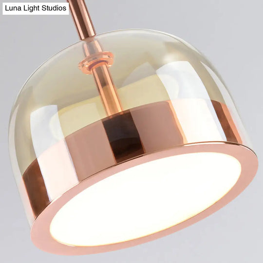 Hanging Ceiling Light Kit: Clear Glass Dome Pendant With Postmodern Copper Finish