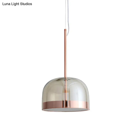 Hanging Ceiling Light Kit: Clear Glass Dome Pendant With Postmodern Copper Finish