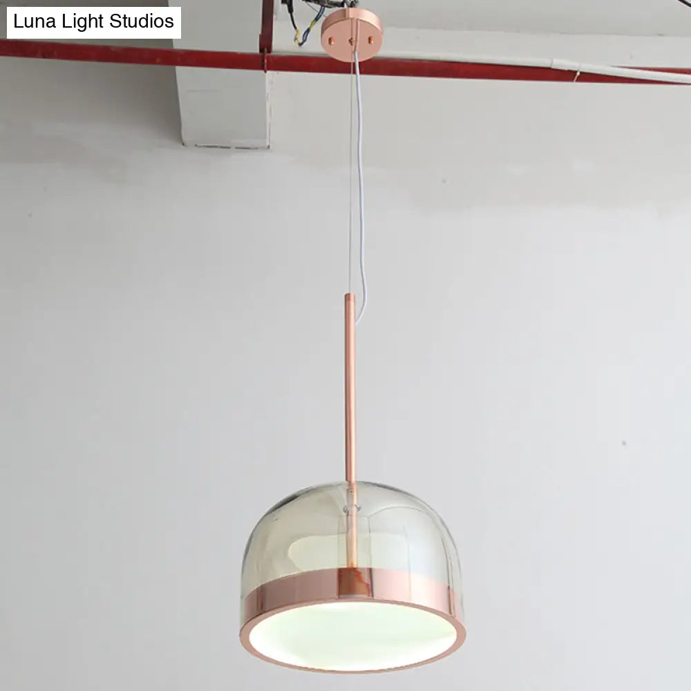 Postmodern Clear Glass Dome Ceiling Light - 1 Head Copper Pendant Kit