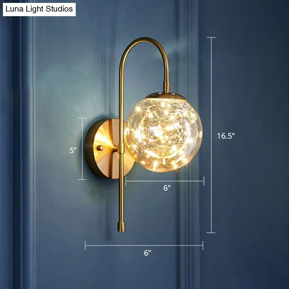 Postmodern Clear Glass Gold Wall Sconce With Led Starry Light Bulbs In Ball Shape