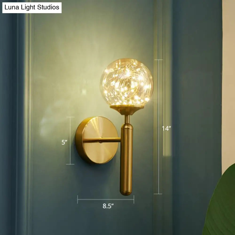 Postmodern Clear Glass Gold Wall Sconce With Led Starry Light Bulbs In Ball Shape