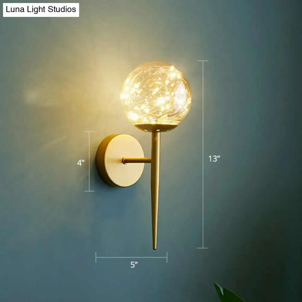 Postmodern Clear Glass Gold Wall Sconce With Led Starry Light Bulbs In Ball Shape