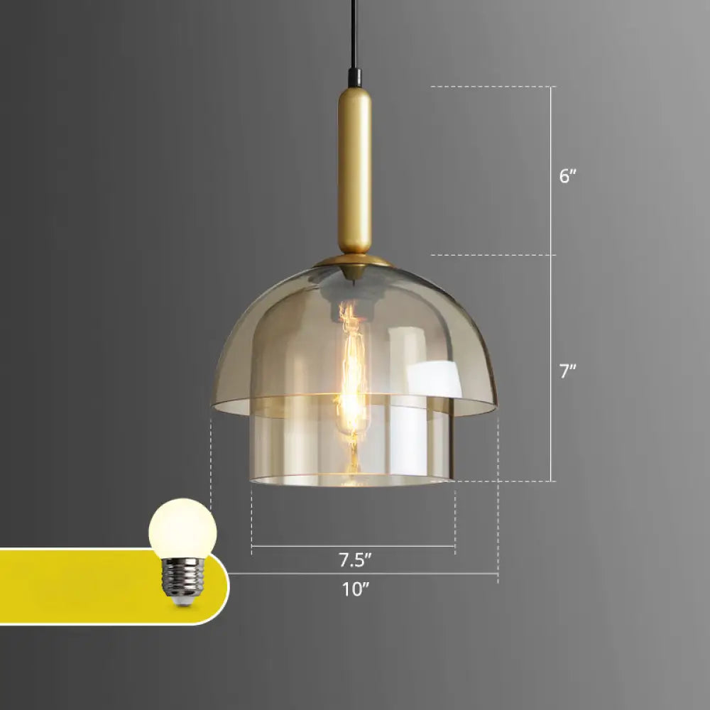 Postmodern Cognac Glass Pendant Light Fixture - Brass 3-Shade 1 Bulb Ideal For Dining Room Hanging