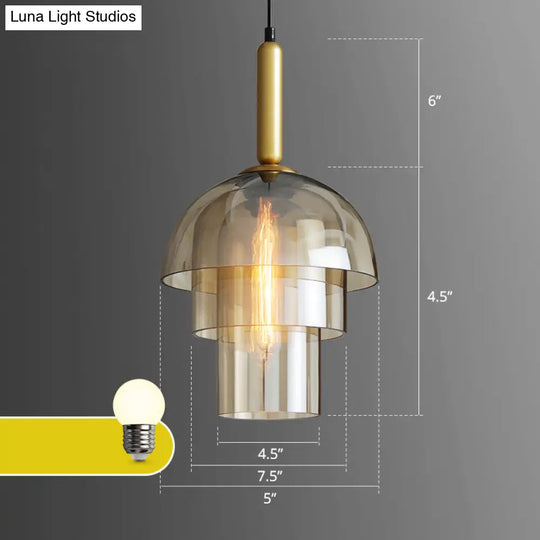 Postmodern Brass Pendant Light Fixture With Cognac Glass Shades - Ideal For Dining Rooms / 3 Tiers