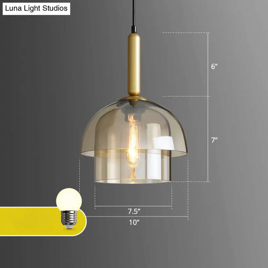 Postmodern Brass Pendant Light Fixture With Cognac Glass Shades - Ideal For Dining Rooms / 2 Tiers