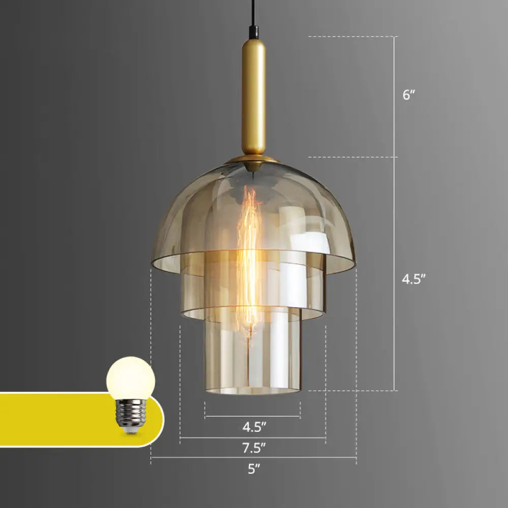 Postmodern Cognac Glass Pendant Light Fixture - Brass 3-Shade 1 Bulb Ideal For Dining Room Hanging